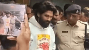 On Friday, officials from the Hyderabad Police Commissioner’s Task Force, along with officers from the Chikkadpally police station, visited Arjun's residence and took him into custody. (X/TV9Telugu)
